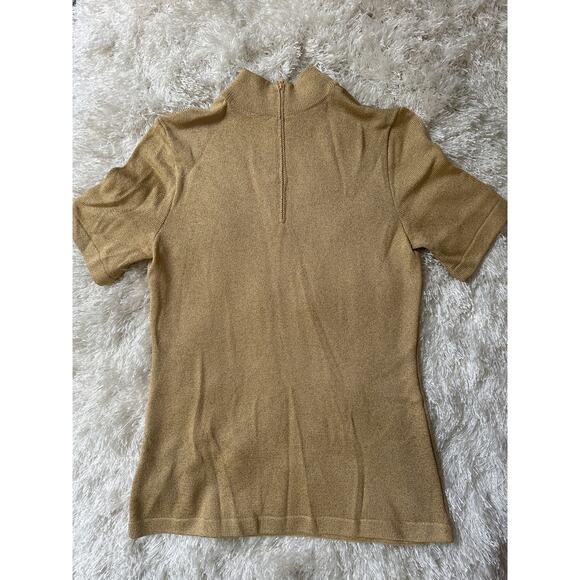 Gold Metallic knit St. John Mock Neck short sleeved sweater small 80's - Picture 7 of 7